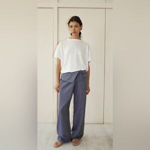 Deiji Studios Folded Wool Trousers in Navy Stripe